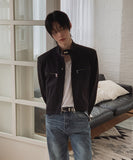 Marron stand-collar cropped jacket