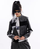 Block suede crop racing leather jacket