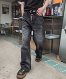 Left-washed flare denim pants
