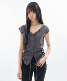 Low shirring button-up blouse
