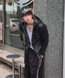 Don't Leather Knit Color Matching Hood Zip-Up