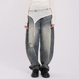 Laser brush balloon denim pants