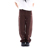 Snow embroidery wide cotton pants