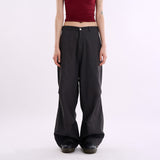 Twill snap wide cotton pants