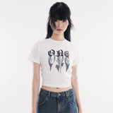 Fade shadow print crop T-shirt