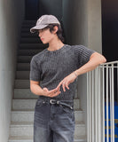 Washed Rib Muscle Fit Short Sleeve Knit