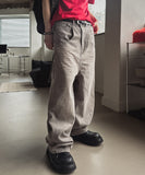Grain Stud Washed Wide Denim Pants