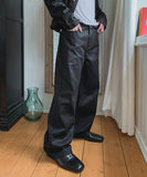 Canto Coated Black Denim Wide Pants