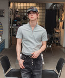 Ziden Half Zip-Up Ribbed Short-Sleeve T-Shirt