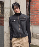 Badon Knit Color Matching Denim Trucker Jacket