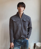 Horin Pocket Semi-Crop Knit Zip-Up