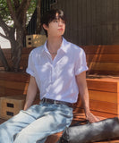 Minimal One-Pocket Roll-Up Short-Sleeve Shirt