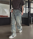 Clay Mud Washed Damaged Wide Denim