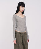 Wool wide v-neck see-through long sleeve