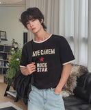 Rokdon Star Lettering Ringer Short Sleeve T-shirt