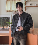 The Non Washed Stand Collar Leather Jacket