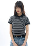 Dover stripe cropped polo tee
