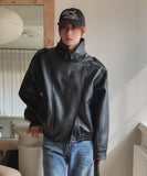 Zadon High-Neck Overs Fit Leather Jacket