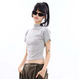 Uno ribbed half turtle-neck crop T-shirt