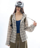 Civita wrinkle hooded check shirt
