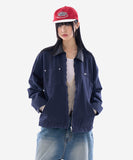 Leather collar vintage zip-up work jacket