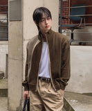 Tugen Suede Color Matching Stand Neck Zip-up