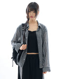 Vina sheer check wrinkle shirt