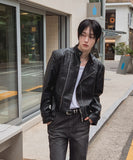 Geron Diagonal Zipper Leather Rider Jacket