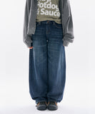 Calico raw wide denim pants