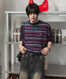 Nora Stripe Henley Neck Short Sleeve Knit