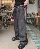 Pin stripe rivet wide denim