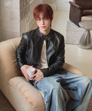 Bergon leather washed cut biker jacket