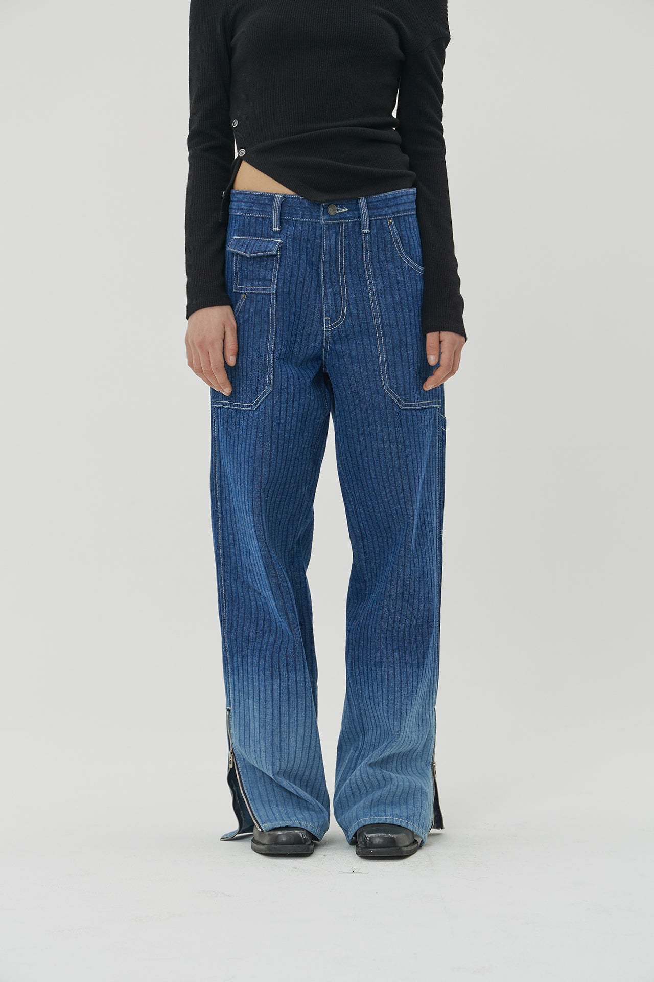 (W) STRIPE GRADATION WIDE DENIM PANTS