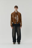 CRACK BRUSH WIDE DENIM PANTS BROWN