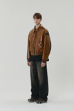 CRACK BRUSH WIDE DENIM PANTS BROWN