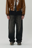 CRACK BRUSH WIDE DENIM PANTS BROWN
