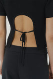 (W) CUT BACK CROP SHORT KNIT