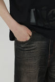 CRACK BRUSH WIDE DENIM PANTS BROWN