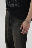 CRACK BRUSH WIDE DENIM PANTS BROWN