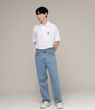 Drawing Flower Embroidery White Clip Pique Short Sleeve T-shirt