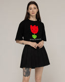 Drawing Red Flower Smile Short Sleeve Tee