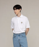 Drawing Flower Embroidery White Clip Pique Short Sleeve T-shirt