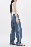 Side triple line loose denim pants