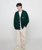 Flower Heart Half Smile Embroidery Knit Cardigan