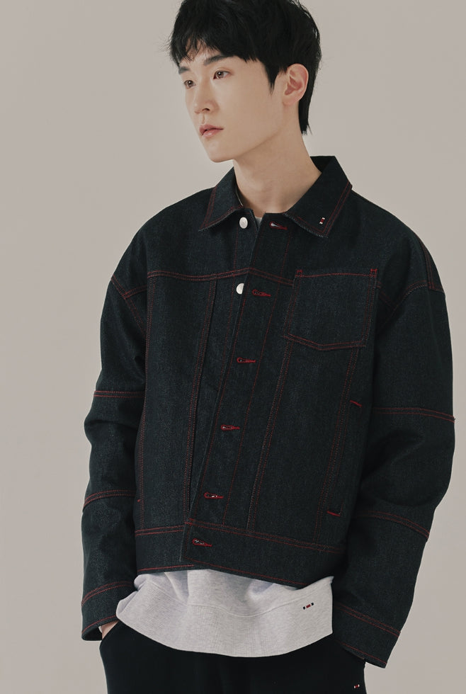 [ROMANTIC CROWN]★STITCH DENIM TRUCKER JACKET STITCH DENIM TRUCKER JACKET_BLACK - ROMANTIC CROWN | 60