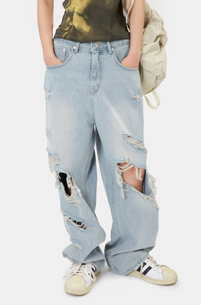 Raucohouse(ラウコハウス) - Drag destroyed wide denim pants – einz.jp