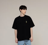 Blue Beanie Dog Embroidery Striper Short Sleeve Tee