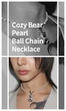 cozy bear pearl ball chain necklace