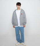 Flower Heart Half Smile Embroidery Hoodie Zip-up