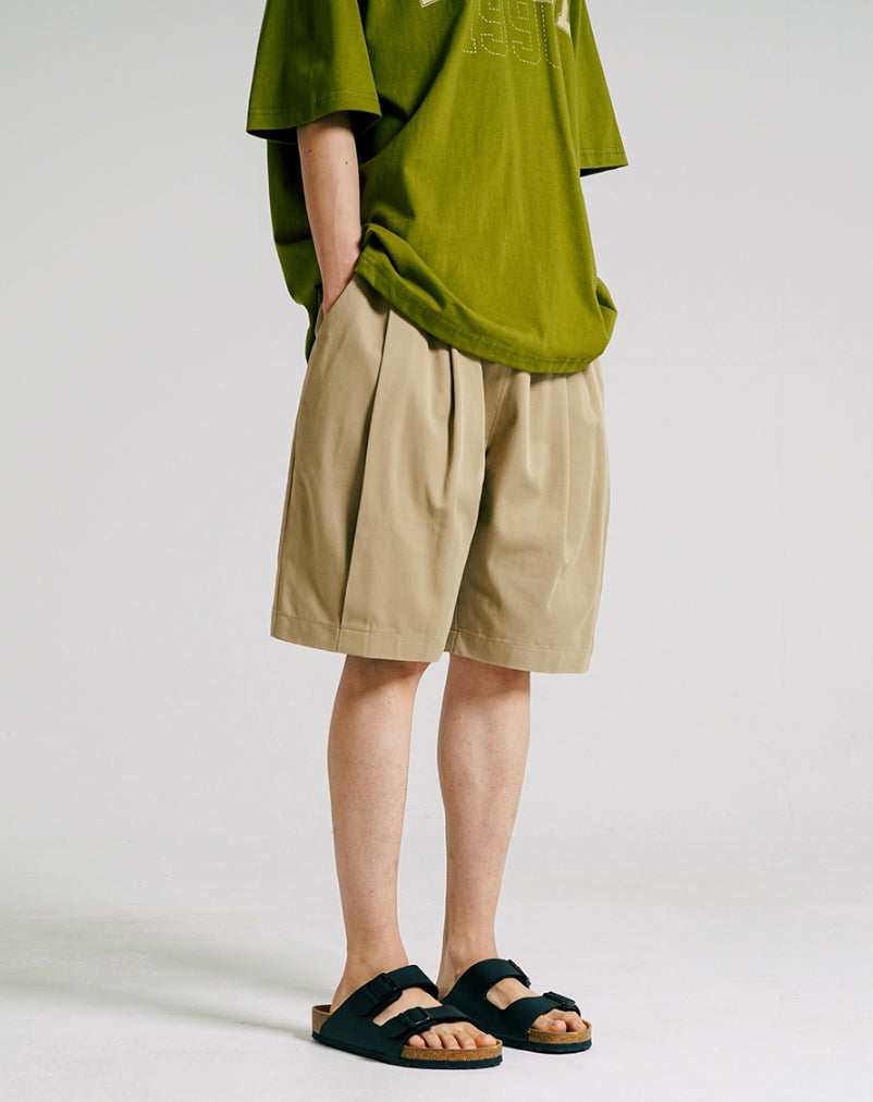 JEMUT (ジェモッ) - Nose Tencel Cotton Two Tuck Bermuda Short Pants